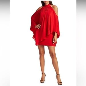 New Halston layered flounce high neck red cocktail party dress size 10